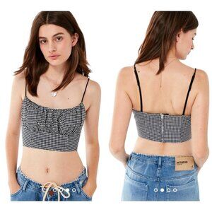 C/meo Collective Shirt Women Small Black White‎ Houndstooth Pleated Cropped Top